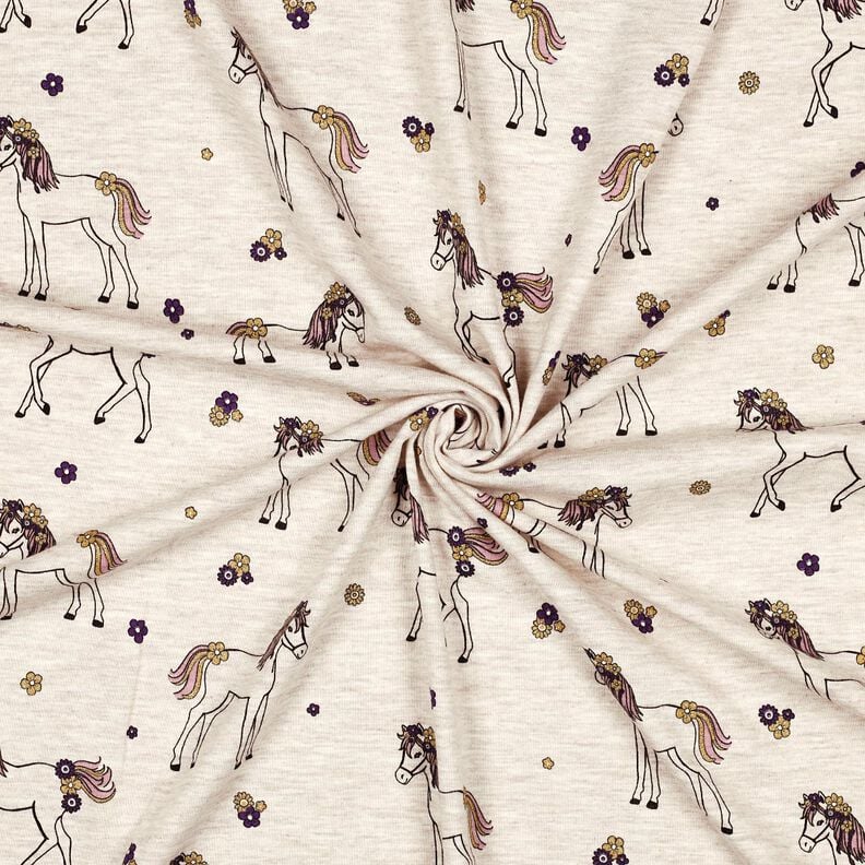 Baumwolljersey Glitzer-Blumenpferd | Poppy Fabrics – natur/gold, image number 3