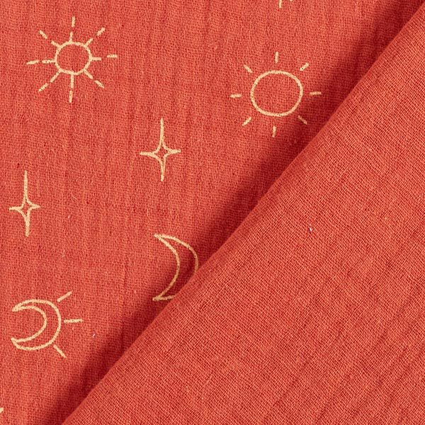GOTS Musselin/ Doppel-Krinkel Gewebe Sonne, Mond und Sterne | Tula – terracotta, image number 4