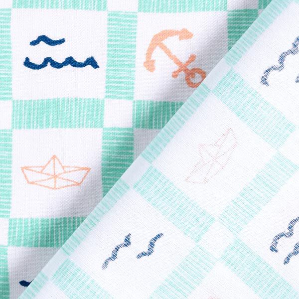 Baumwollstoff Cretonne Maritime Karos – weiss/pastellgrün – Muster, image number 4