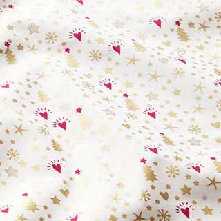 Baumwollstoff Popeline Herzen und Sterne – wollweiss/gold, 
