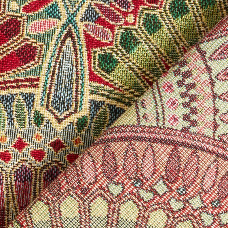 Dekostoff Gobelin feine imposante Kreise – hellbeige/smaragdgrün, image number 4