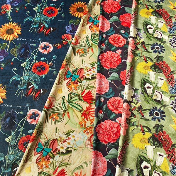 Dekosamt Vintage Blüten – grün/altrosa | Reststück 50cm