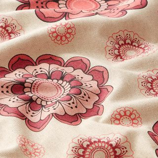 Dekostoff Halbpanama Mandalas – natur/bordeauxrot, 