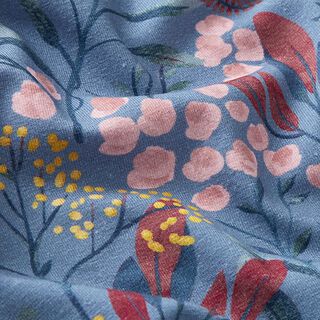 Baumwolljersey Blumenzweige – stahlblau, 