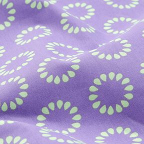 Beschichtete Baumwolle bunte Kreise – lavendel/maigrün, 
