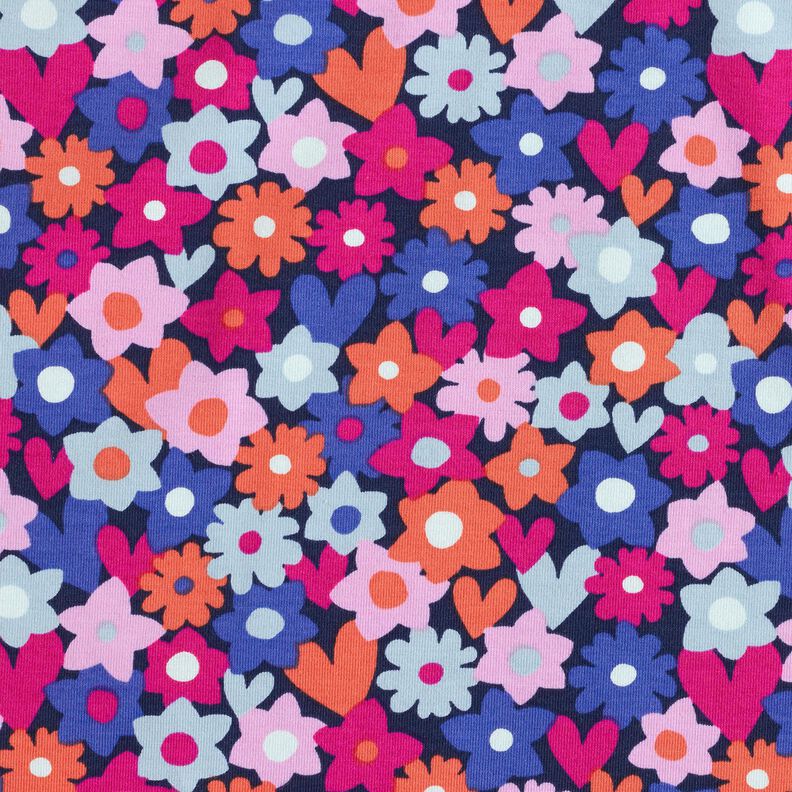 Baumwolljersey bunte Blumen | Poppy Fabrics – nachtblau,  image number 1