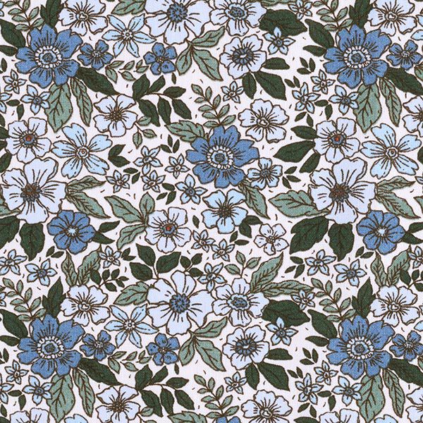Baumwollpopeline Blumenmeer – wollweiss/jeansblau, image number 1