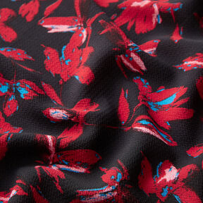Crêpe Chiffon abstrakte Blumen – marineblau/karminrot, 