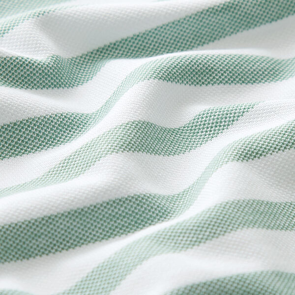 Piqué Jersey Streifen – weiss/grün | Reststück 50cm