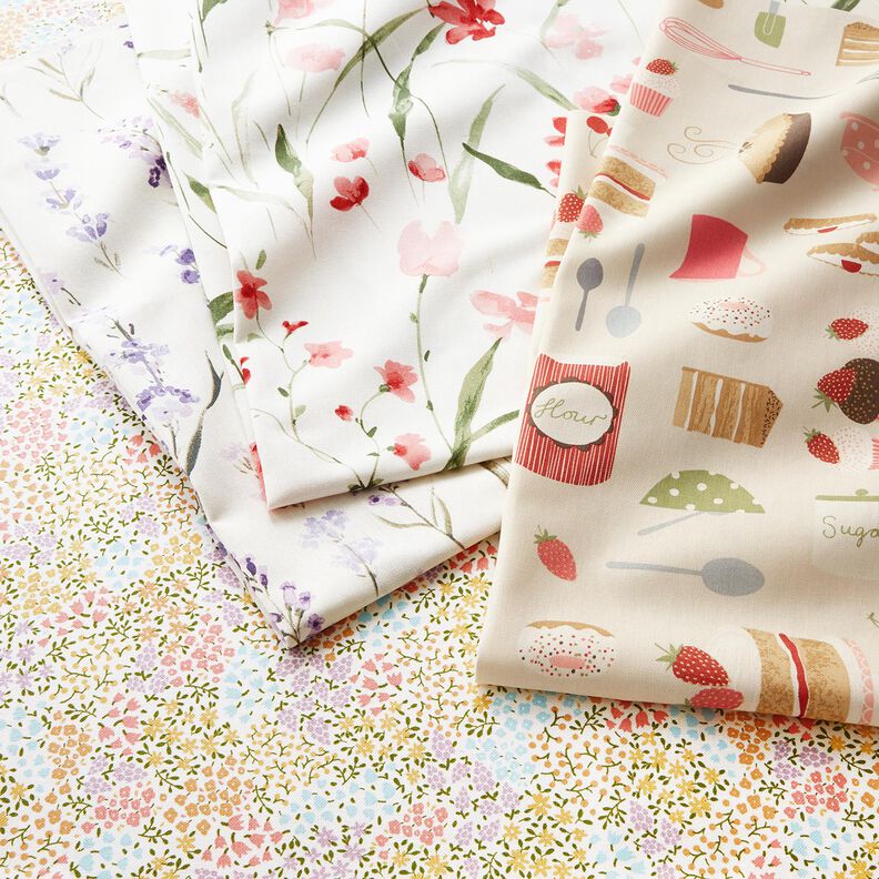 Dekostoff Halbpanama bunte Mini-Blüten – elfenbein/rosa,  image number 5