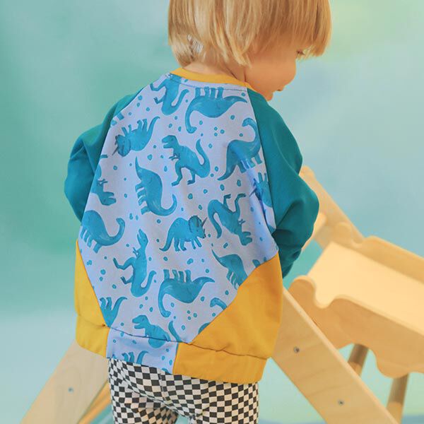French Terry Sommersweat Dinos | PETIT CITRON – hellblau, image number 6