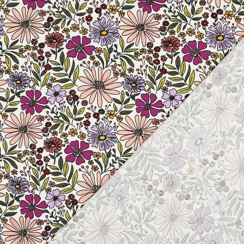 Baumwolljersey Blumenmeer | Poppy Fabrics – wollweiss/flieder,  image number 4