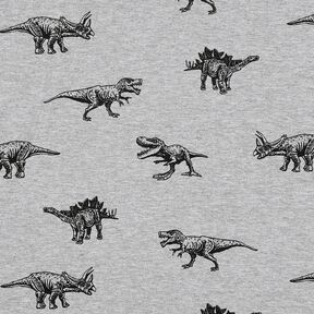 French Terry Sommersweat Dinos – silber/schwarz, 