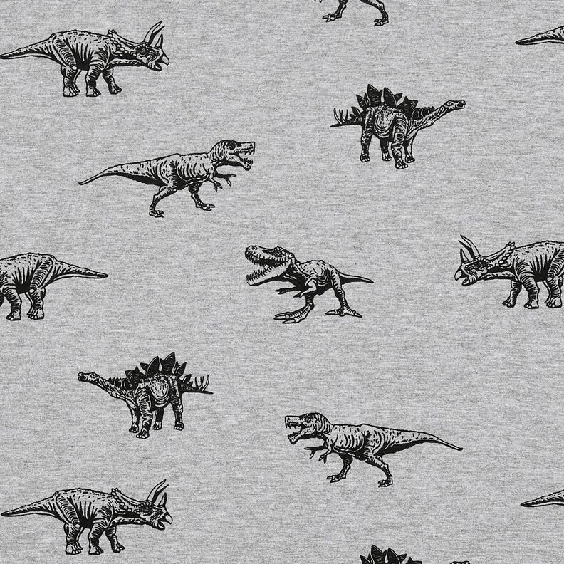 French Terry Sommersweat Dinos – silber/schwarz, image number 1