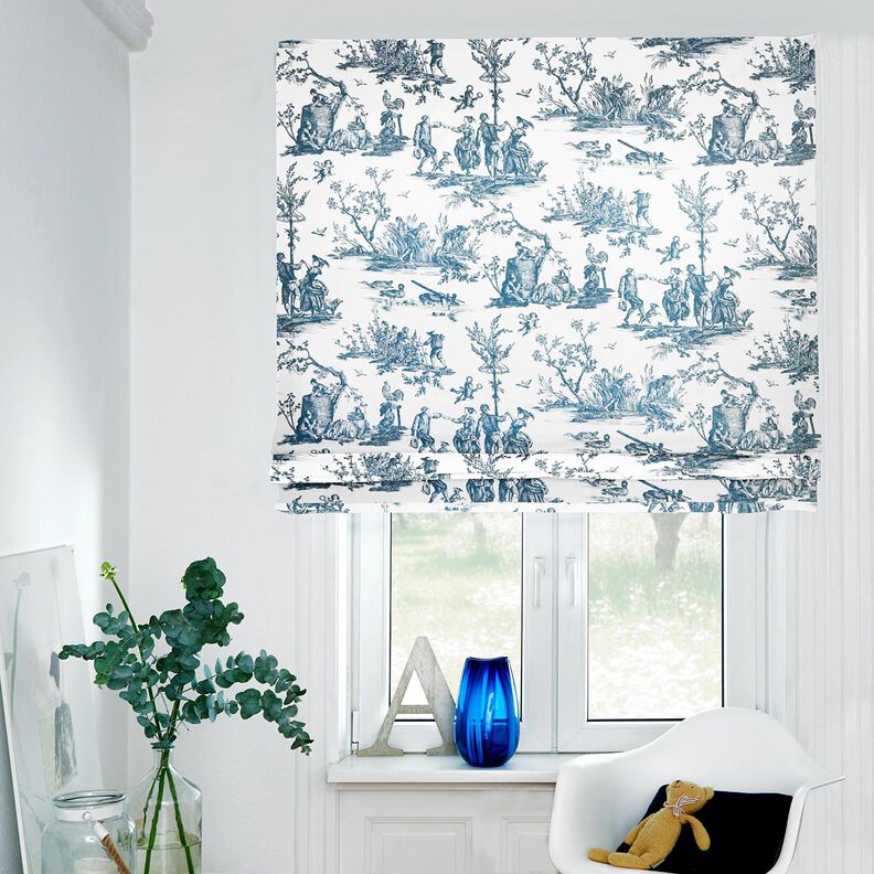 Dekostoff Halbpanama fröhliche Tänzer 280 cm – ozeanblau/weiss,  image number 6