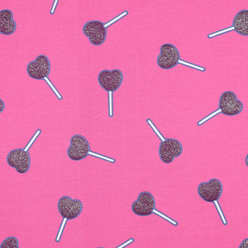 Baumwolljersey Glitzer-Herzen-Lollies | Poppy Fabrics – pink,  image number 1