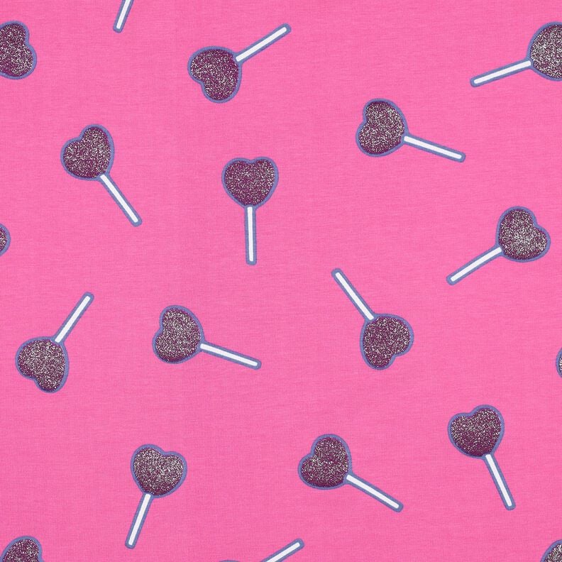 Baumwolljersey Glitzer-Herzen-Lollies | Poppy Fabrics – pink, image number 1