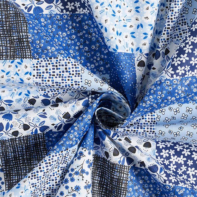 Baumwollstoff Cretonne Patchwork-Look – weiss/blau,  image number 4
