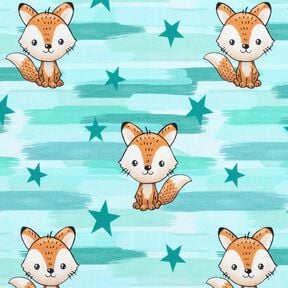 Baumwolljersey Fuchs mit Streifen | Glitzerpüppi – aquablau/pfirsichorange, 