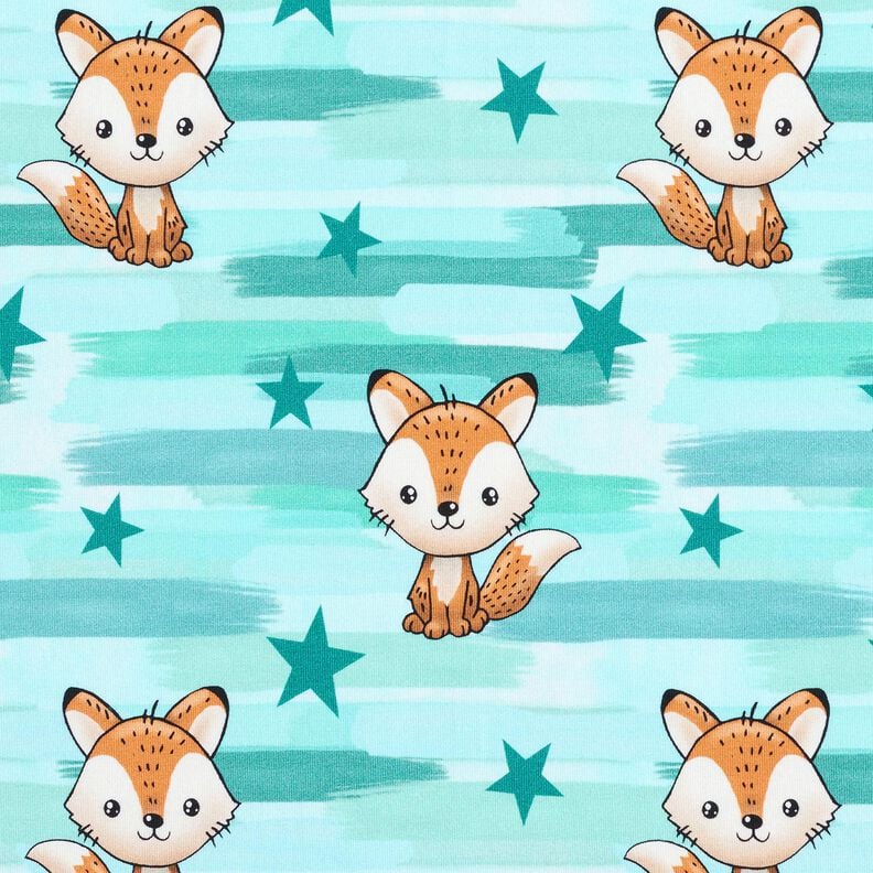 Baumwolljersey Fuchs mit Streifen | Glitzerpüppi – aquablau/pfirsichorange, image number 1
