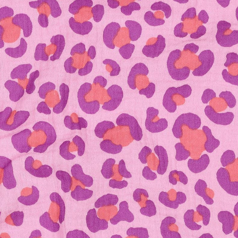 Musselin/ Doppel-Krinkel Gewebe bunter Leo Print | Poppy Fabrics – pastellviolett/rotlila,  image number 2