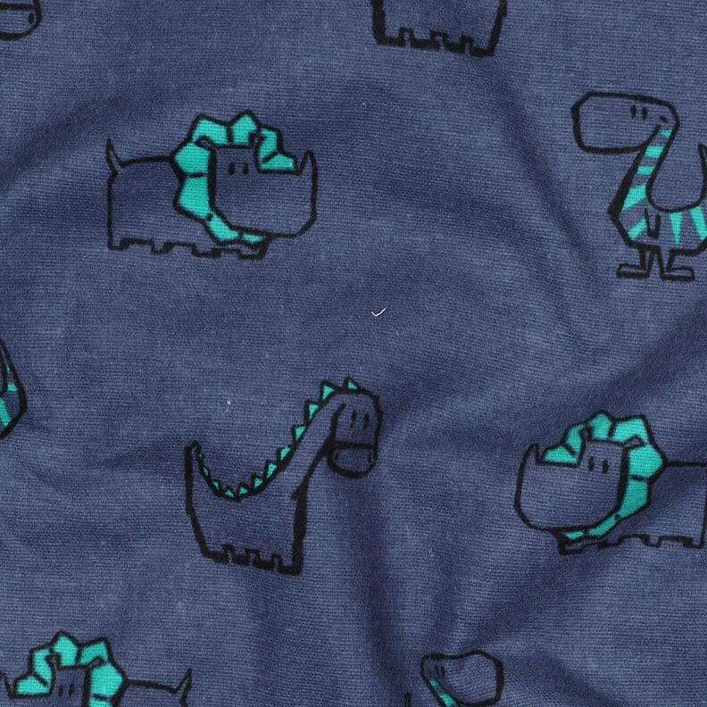 Baumwollflanell freche Dinos | Poppy Fabrics – jeansblau/smaragdgrün,  image number 2