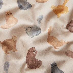 Dekostoff Halbpanama gemalte Katzen – hellbeige, 