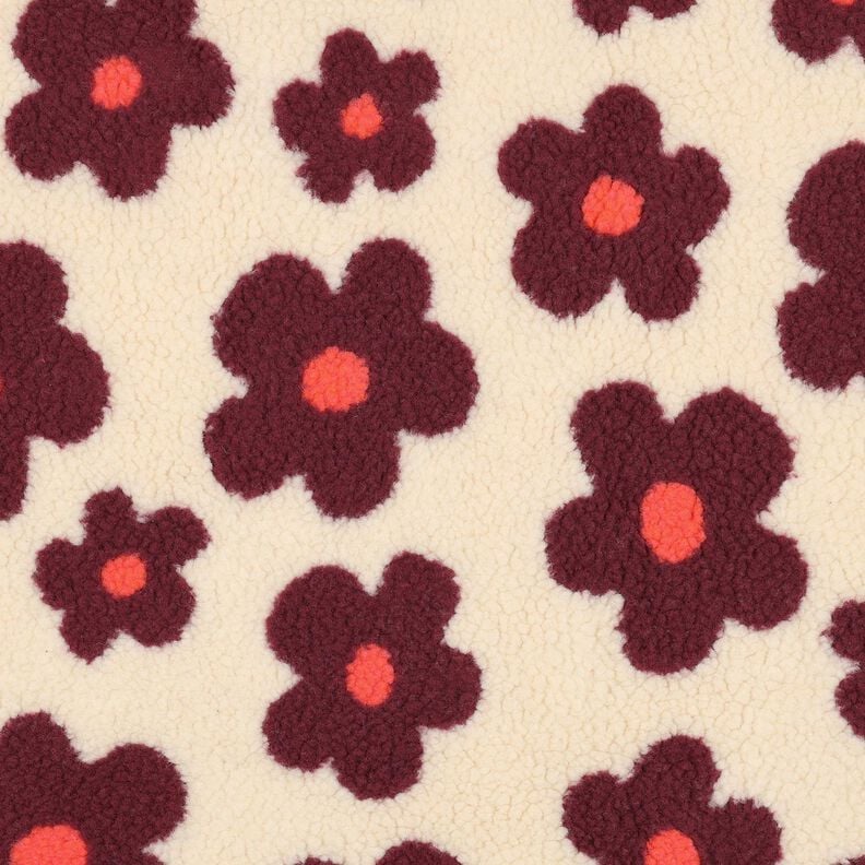 Teddyplüsch Blumen | Poppy Fabrics – cashew/bordeauxrot, image number 1