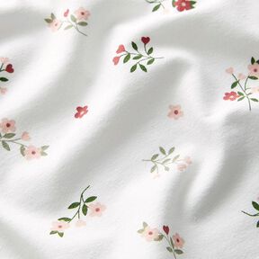Baumwolljersey Blumen und Herzen – wollweiss | Reststück 60cm, 