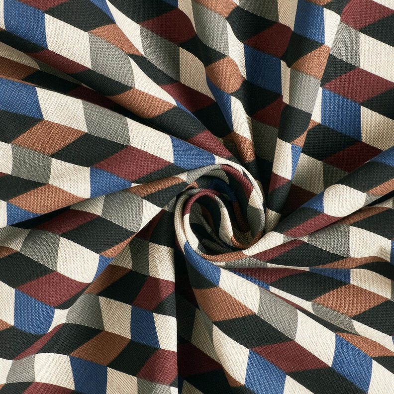 Dekostoff Halbpanama minimalistische Würfel – natur/blau,  image number 3