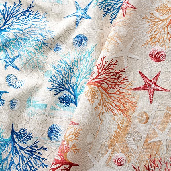 Dekostoff Canvas Maritime Collage – blau/türkis | Reststück 100cm