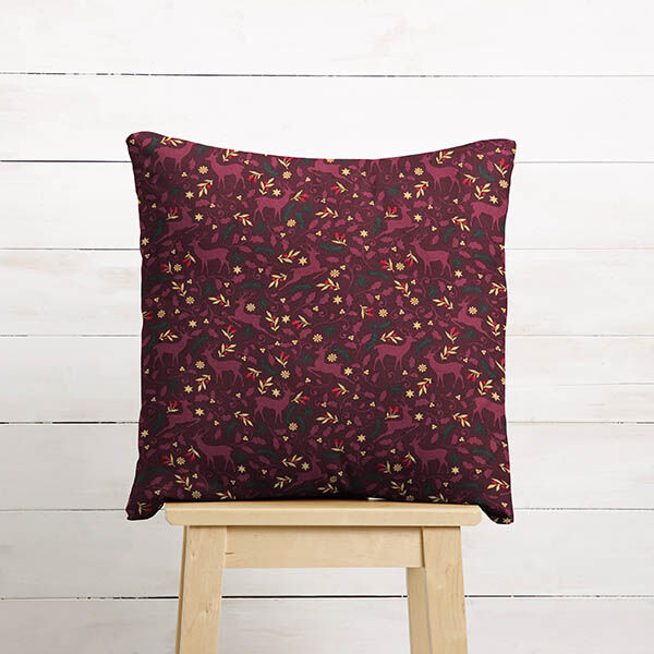 Baumwollstoff Popeline springende Hirsche – merlot/gold, image number 8