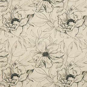 Dekostoff Halbpanama gezeichnete Blumen – anemone/schwarz, 