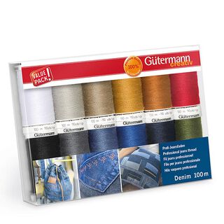 Nähfaden-Set Denim [ 100m | 12 Stück ] | Gütermann creativ – Farbmix, 