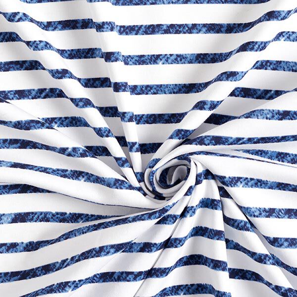 Baumwolljersey gepunktete Querstreifen – weiss/blau | Reststück 100cm