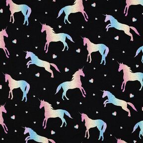 Baumwolljersey Regenbogen Einhörner Digitaldruck | Poppy Fabrics – schwarz, 