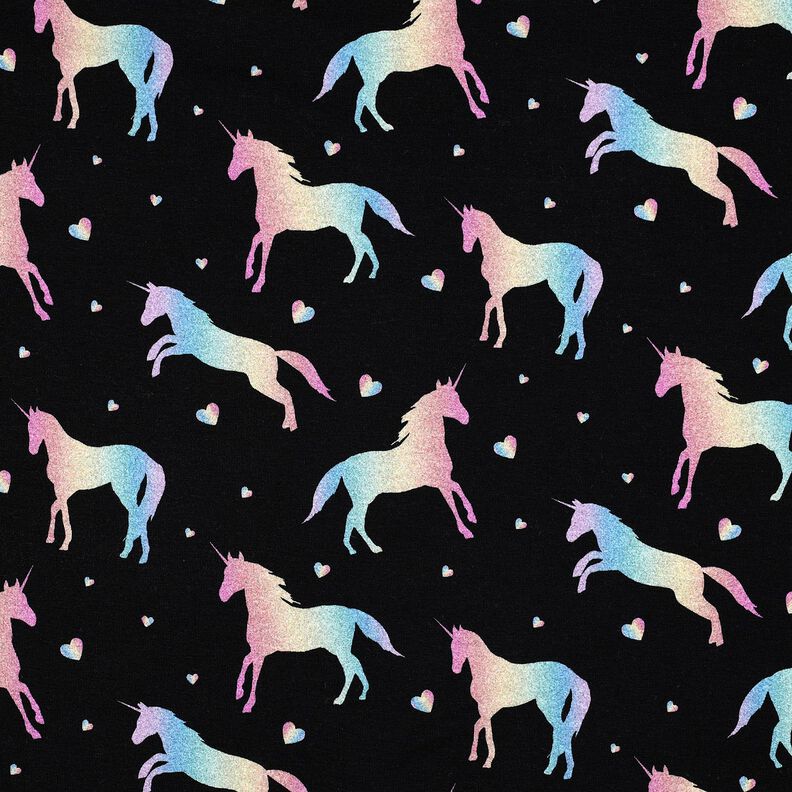 Baumwolljersey Regenbogen Einhörner Digitaldruck | Poppy Fabrics – schwarz, image number 1
