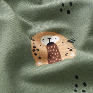 Baumwolljersey Leoparden-Gesichter  – pinie, 