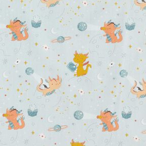Baumwollpopeline Drachen im Weltall – babyblau, 