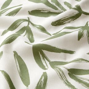 Dekostoff Halbpanama minimalistische Blätter – pinie/natur, 
