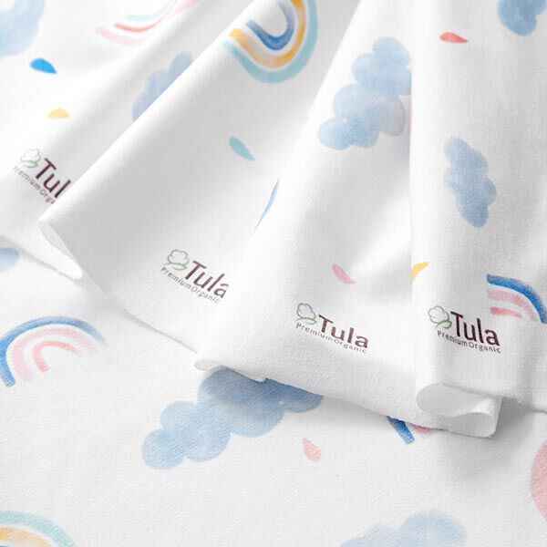 GOTS Baumwolljersey Aquarell Regenbogenwelt | Tula – weiss, image number 5
