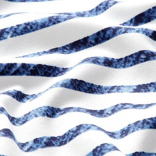 Baumwolljersey gepunktete Querstreifen – weiss/blau | Reststück 100cm