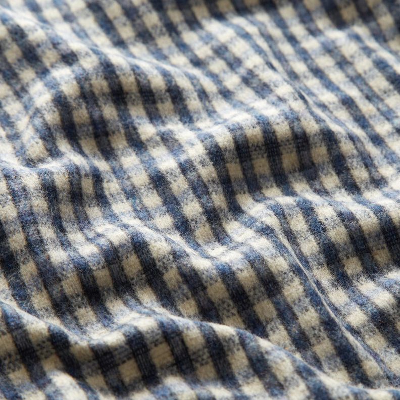 Mantelstoff Woll-Mix kleines Karo – beige/blau,  image number 2