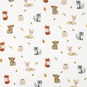 Musselin/ Doppel-Krinkel Gewebe Waldtiere Digitaldruck | Poppy Fabrics – weiss/terracotta, 