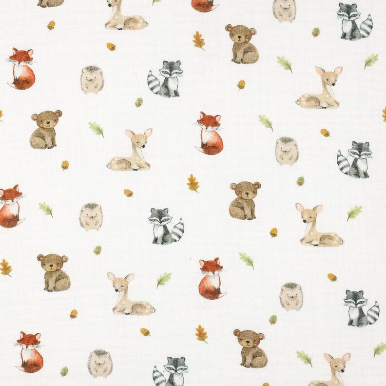 Musselin/ Doppel-Krinkel Gewebe Waldtiere Digitaldruck | Poppy Fabrics – weiss/terracotta, image number 1