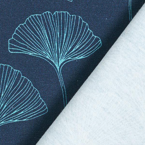 Baumwolljersey Ginkgoblätter – marineblau | Reststück 100cm