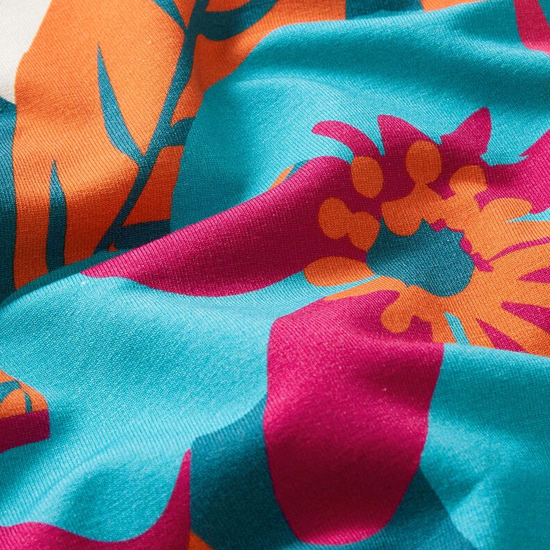 French Terry Sommersweat grosse Blumen – petrol, image number 6