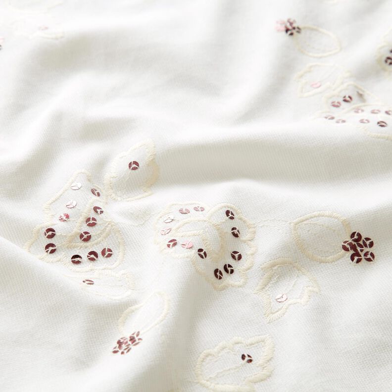 Feincord Stickerei und Pailletten Blumen – creme,  image number 2