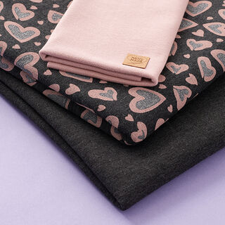 Stoffpaket Sweatshirt Glitzer-Herzen – anthrazit/altrosa, 