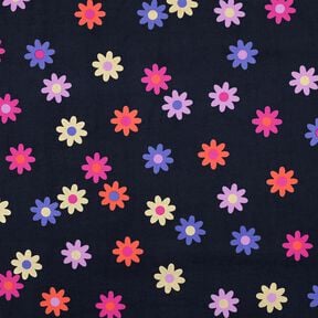 Babycord Blumen mit Glitzerdruck | Poppy Fabrics – marineblau, 